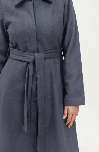 Gestikte Jas Met Riem En Verborgen Sluiting 71207-02 Grijs 71207-02