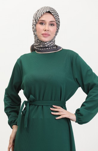 Burgu Kumaş Fitilli Fırfırlı Elbise 0528-07 Yeşil