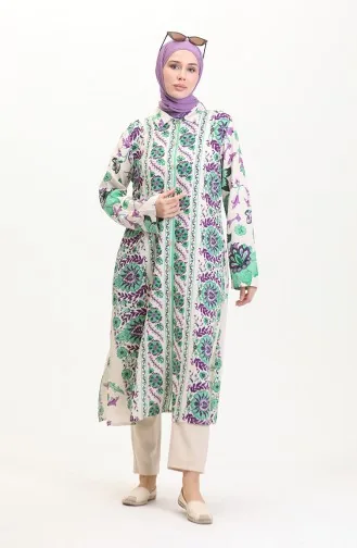 Tunique Boutonnée A Motifs Viscose 2028F-01 Vert Violet 2028F-01