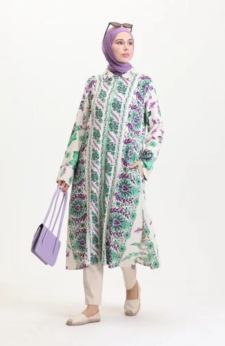 Tunique Boutonnée A Motifs Viscose 2028F-01 Vert Violet 2028F-01