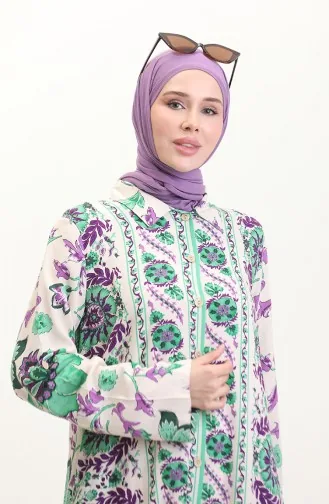Tunique Boutonnée A Motifs Viscose 2028F-01 Vert Violet 2028F-01