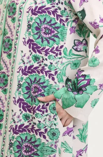Tunique Boutonnée A Motifs Viscose 2028F-01 Vert Violet 2028F-01