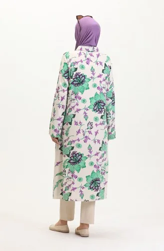 Tunique Boutonnée A Motifs Viscose 2028F-01 Vert Violet 2028F-01