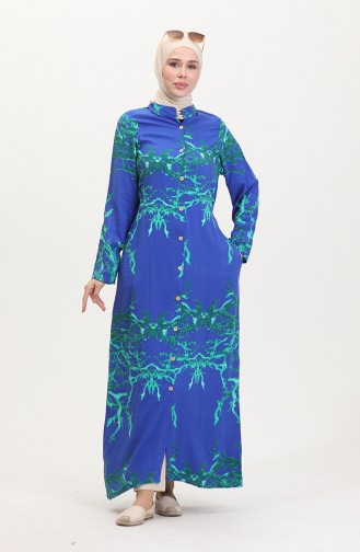 Tunique Longue Boutonnée Nouée Au Dos 2035-01 Bleu 2035-01