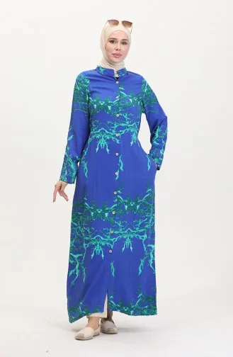 Arkadan Bağlamalı Düğmeli Uzun Tunik 2035-01 Mavi