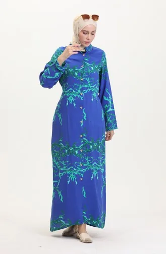 Arkadan Bağlamalı Düğmeli Uzun Tunik 2035-01 Mavi