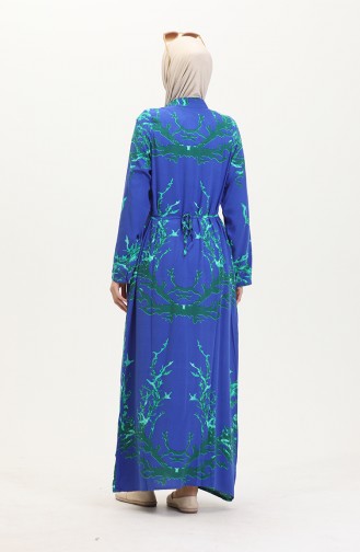 Tunique Longue Boutonnée Nouée Au Dos 2035-01 Bleu 2035-01