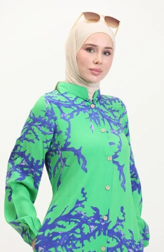 Back Tied Buttoned Long Tunic 2035-02 Green 2035-02