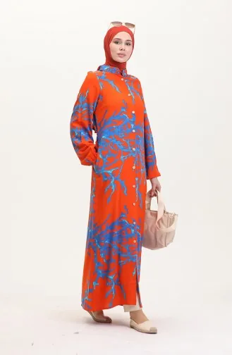 Tunique Longue Boutonnée Nouée Au Dos 2035-03 Orange 2035-03