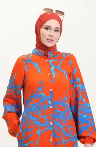 Tunique Longue Boutonnée Nouée Au Dos 2035-03 Orange 2035-03