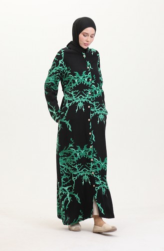 Tunique Longue Boutonnée Nouée Au Dos 2035-04 Noir Vert 2035-04