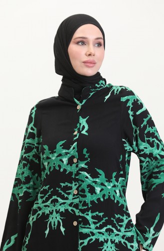 Tunique Longue Boutonnée Nouée Au Dos 2035-04 Noir Vert 2035-04