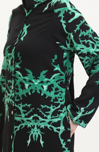 Tunique Longue Boutonnée Nouée Au Dos 2035-04 Noir Vert 2035-04
