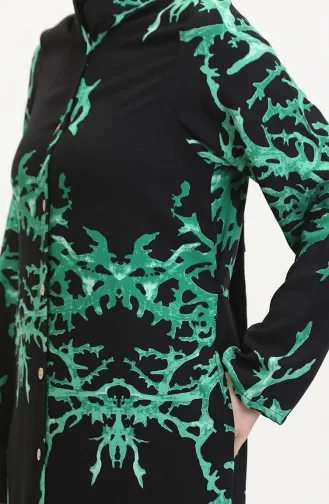تونيك طويل منقوش بأزرار 2035-04 أسود أخضر 2035-04
