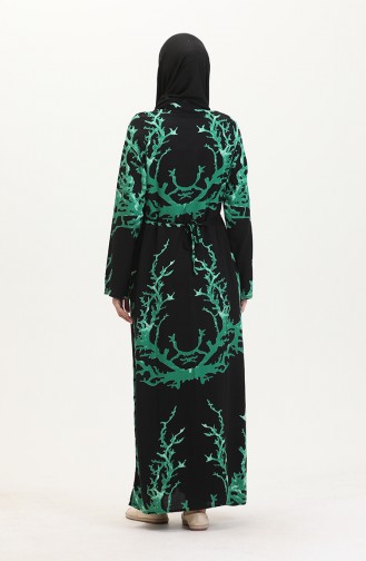 Tunique Longue Boutonnée Nouée Au Dos 2035-04 Noir Vert 2035-04