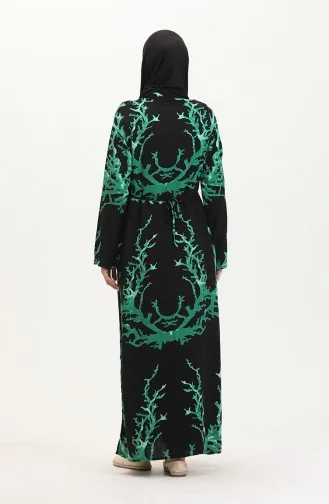 تونيك طويل منقوش بأزرار 2035-04 أسود أخضر 2035-04