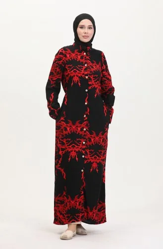 Tunique Longue Boutonnée Nouée Au Dos 2035-05 Noir Rouge 2035-05