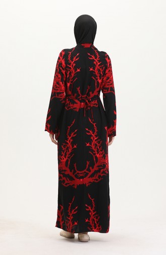 Tunique Longue Boutonnée Nouée Au Dos 2035-05 Noir Rouge 2035-05