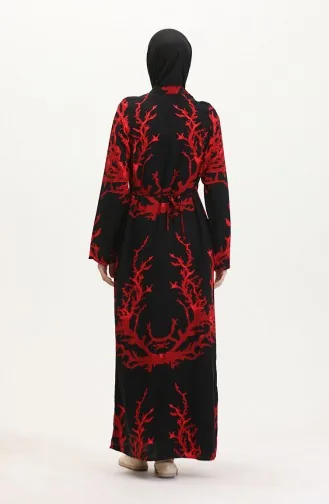 Tunique Longue Boutonnée Nouée Au Dos 2035-05 Noir Rouge 2035-05