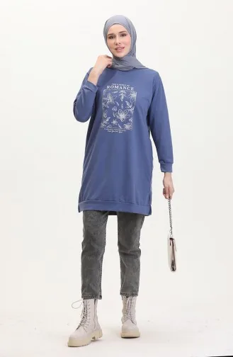 Baskılı Sweatshirt 0539-01 İndigo