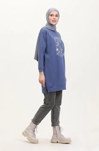 Baskılı Sweatshirt 0539-01 İndigo