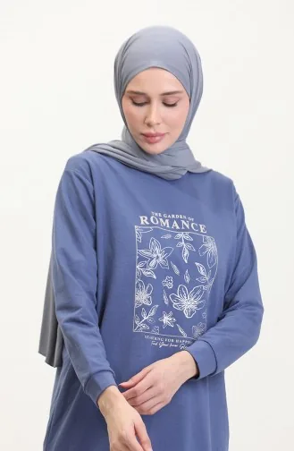 Baskılı Sweatshirt 0539-01 İndigo