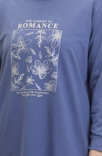 Baskılı Sweatshirt 0539-01 İndigo