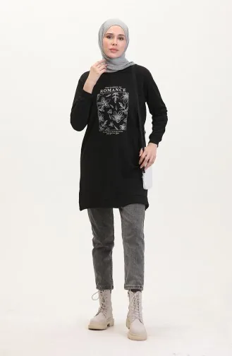 Baskılı Sweatshirt 0539-02 Siyah