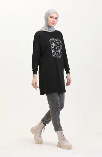 Baskılı Sweatshirt 0539-02 Siyah