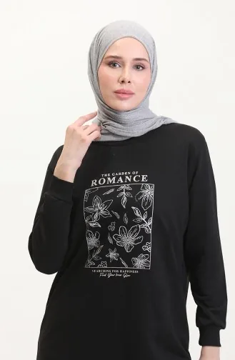 Baskılı Sweatshirt 0539-02 Siyah