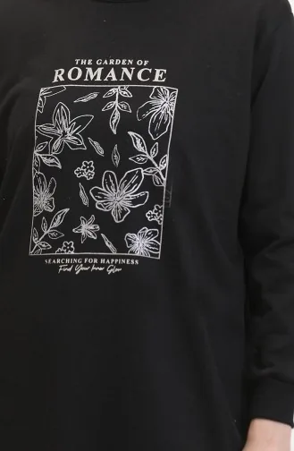 Baskılı Sweatshirt 0539-02 Siyah