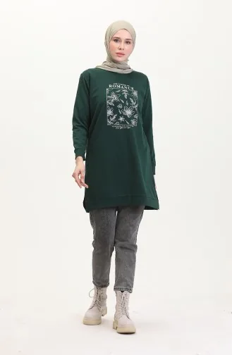 Baskılı Sweatshirt 0539-04 Zümrüt Yeşili