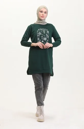 Baskılı Sweatshirt 0539-04 Zümrüt Yeşili