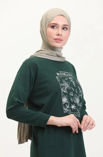 Baskılı Sweatshirt 0539-04 Zümrüt Yeşili