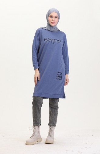 Baskılı Sweatshirt 0540-08 İndigo