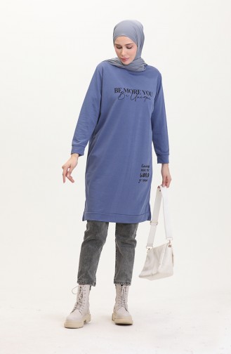 Baskılı Sweatshirt 0540-08 İndigo