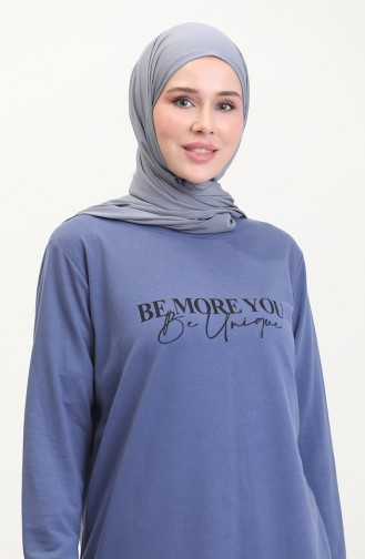 Baskılı Sweatshirt 0540-08 İndigo