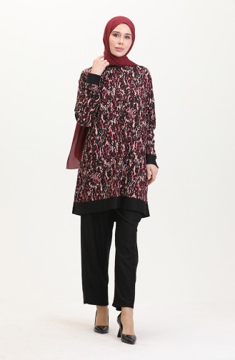 Ensemble Deux Pièces Tunique Pantalon 0542-03 Prune Noir 0542-03
