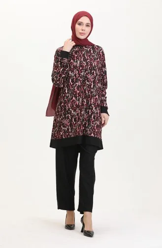 Ensemble Deux Pièces Tunique Pantalon 0542-03 Prune Noir 0542-03