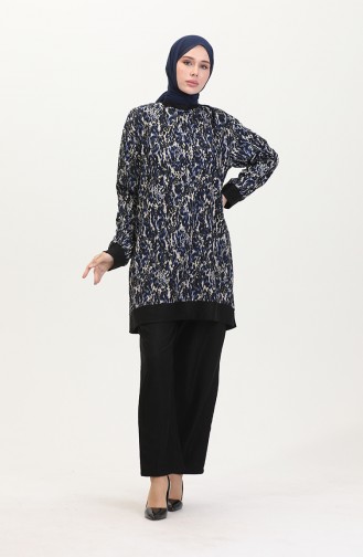 Ensemble Deux Pièces Tunique Pantalon 0542-04 Saks Noir 0542-04