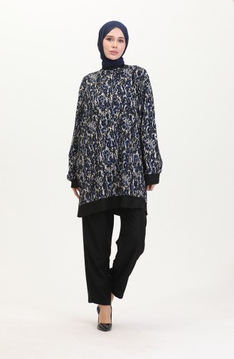 Ensemble Deux Pièces Tunique Pantalon 0542-04 Saks Noir 0542-04