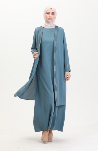 Ensemble Deux Pièces Robe Gilet Grande Taille 6140-02 Vert D`Eau 6140-02