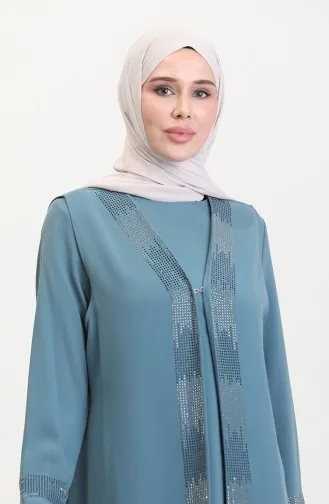 Büyük Beden Elbise Yelek İkili Takım 6140-02 Su Yeşili