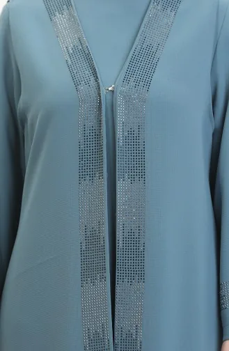 Büyük Beden Elbise Yelek İkili Takım 6140-02 Su Yeşili