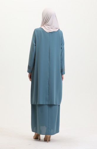 Ensemble Deux Pièces Robe Gilet Grande Taille 6140-02 Vert D`Eau 6140-02