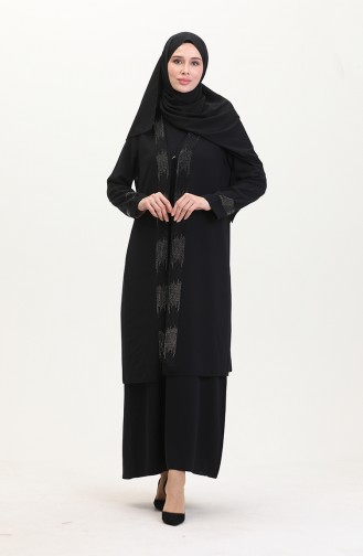 Ensemble Deux Pièces Robe Gilet Grande Taille 6140-03 Noir 6140-03