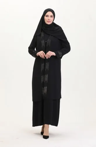 Büyük Beden Elbise Yelek İkili Takım 6140-03 Siyah