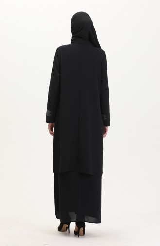Ensemble Deux Pièces Robe Gilet Grande Taille 6140-03 Noir 6140-03