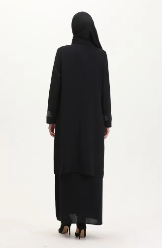 Büyük Beden Elbise Yelek İkili Takım 6140-03 Siyah
