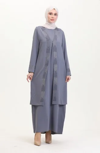 Ensemble Deux Pièces Robe Gilet Grande Taille 6140-04 Gris 6140-04